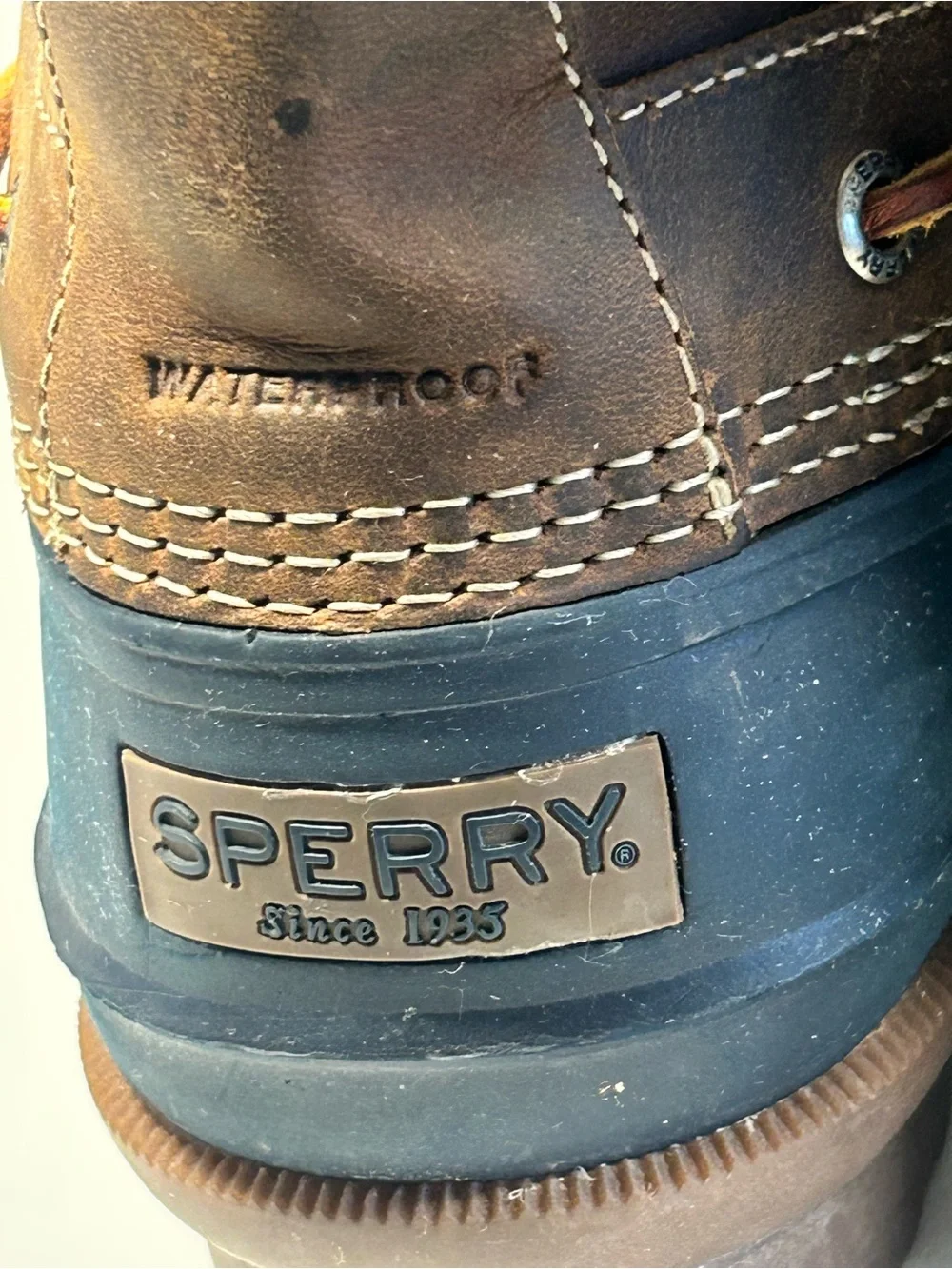 Sperry Waterproof Duck Boots Men’s 12 Brown Leather Rubber Lace Up STS13459